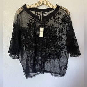 ANTHROPOLOGIE “BLACK LACE BLOUSE” *SIZE X-LARGE *NWT $98.00